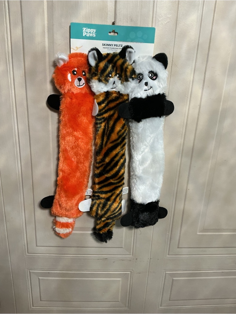 Zippy Paws Skinny Peltz Dog Toy Fox Lion Panda , 1 Each/LG, 3 Pack 18” Long